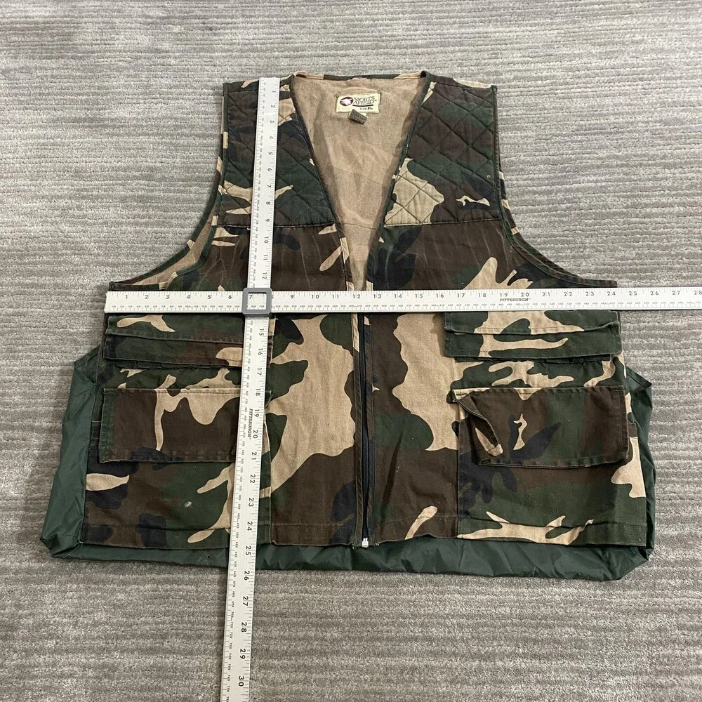 Vintage Sports Afield Hunting Vest Mens XL Camo Multi Pocket Game Bag 90s Outdoo